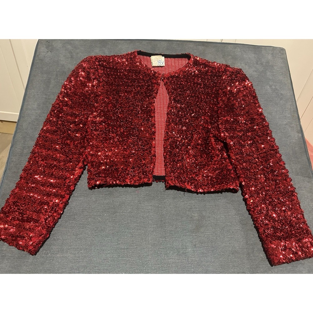 Red Sequin Women's‎ Vintage Jacket With Shoulder Pads Size Medium